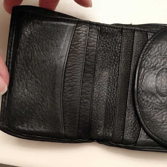 Fossil Elegant Compact Black Genuine Leather Wallet Kisslock Coin Purse - Picture 10 of 16